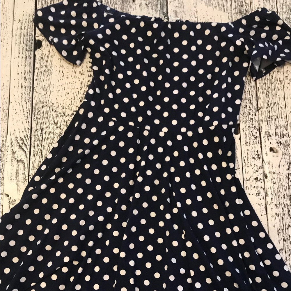 Nine Britton off the shoulder polka dot dress